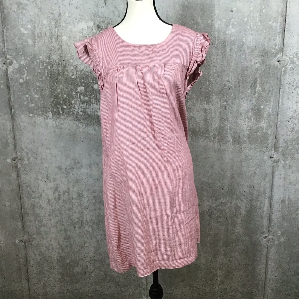 Cynthia Rowley Womens Striped Linen Mini Dress SZ M Pocket Ruffle Flutter Garden - Picture 3 of 13